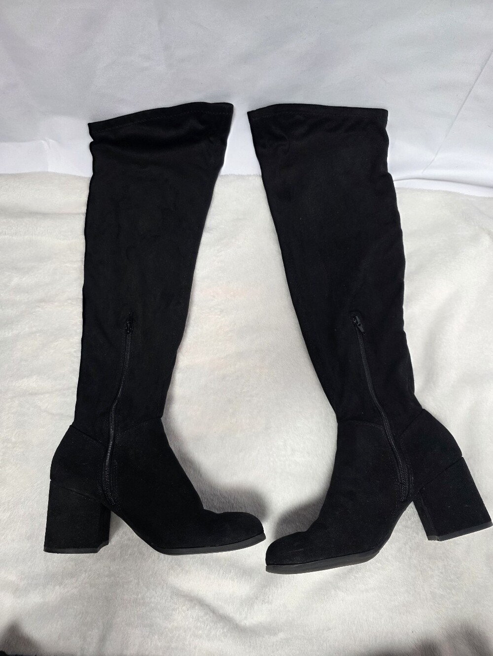 Christian Siriano Black Suede Over-the-Knee Block Heel Boots- Sizd 7 1/2